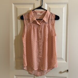 Woman’s Size L Pearl Sheer Sleeveless Pink Top